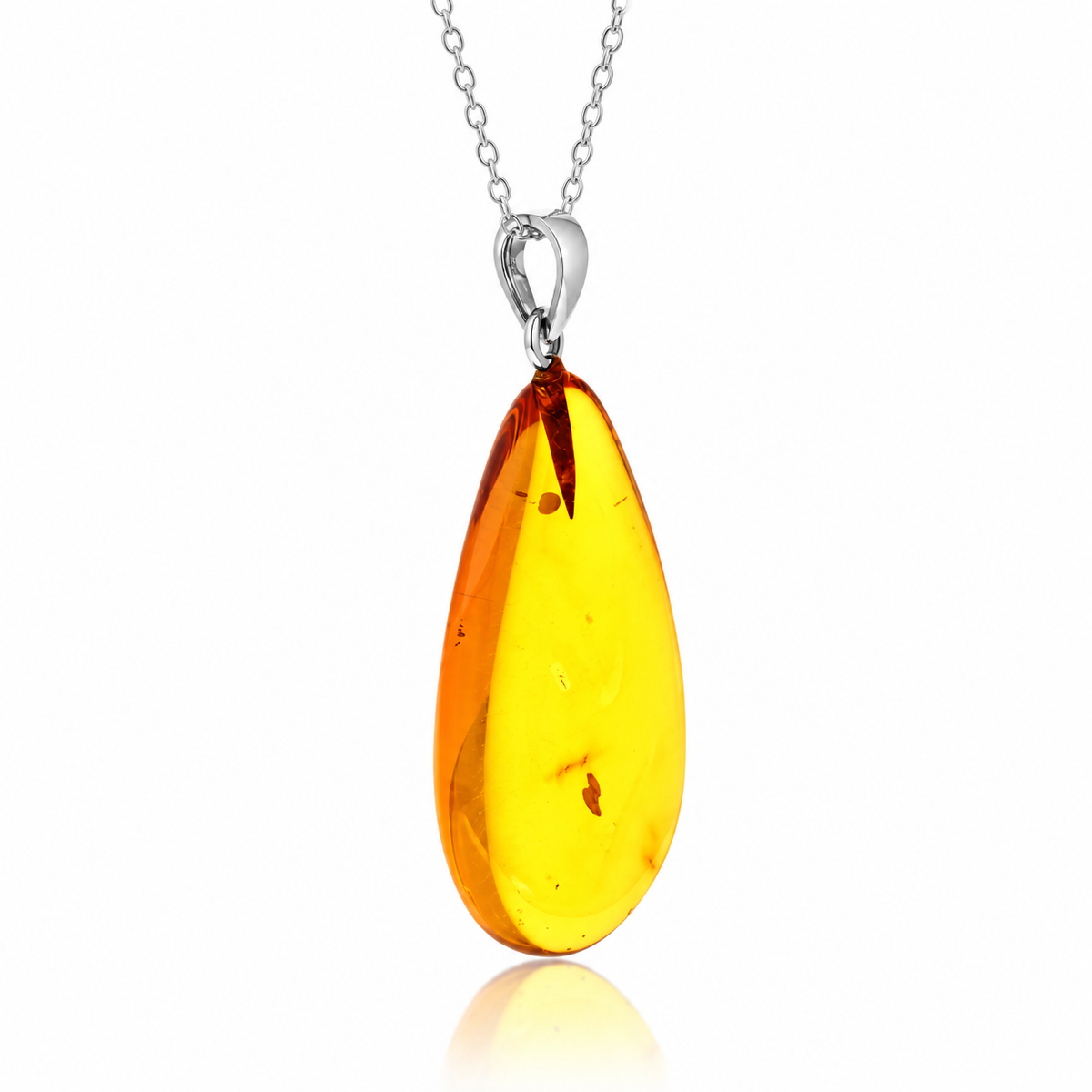 925 Sterling Silver & Genuine Cognac Baltic Amber Exlusive Unique Pendant - C-PD-139