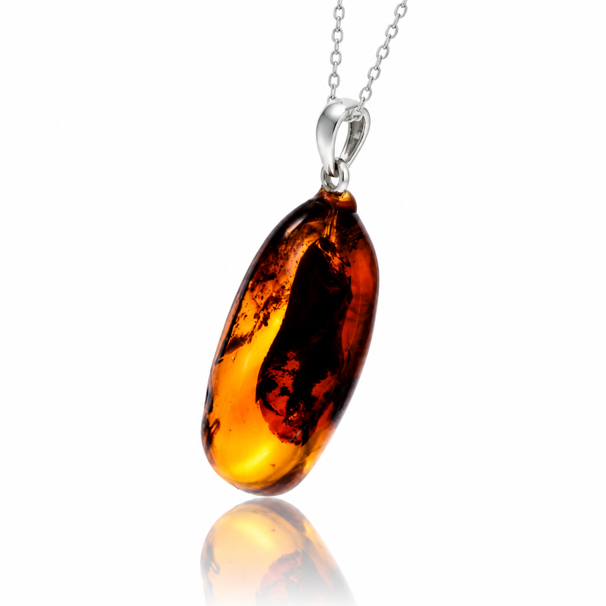 925 Sterling Silver & Genuine Cognac Baltic Amber Exlusive Unique Pendant - C-PD-142