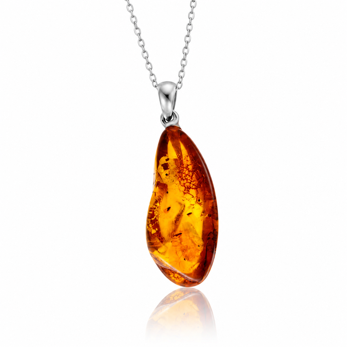 925 Sterling Silver & Genuine Cognac Baltic Amber Exlusive Unique Pendant - C-PD-146