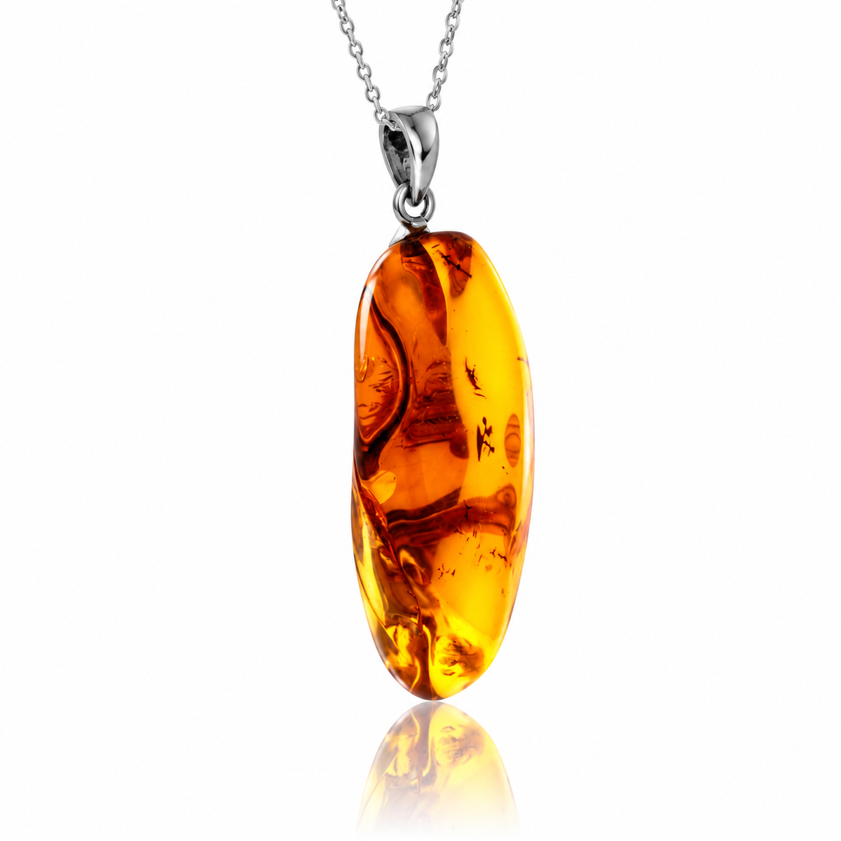 925 Sterling Silver & Genuine Cognac Baltic Amber Exlusive Unique Pendant - C-PD-162