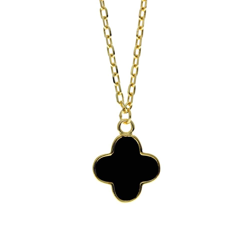 925 Sterling Silver Gold Plated Black Clover Necklace - CH-1022-GP-N