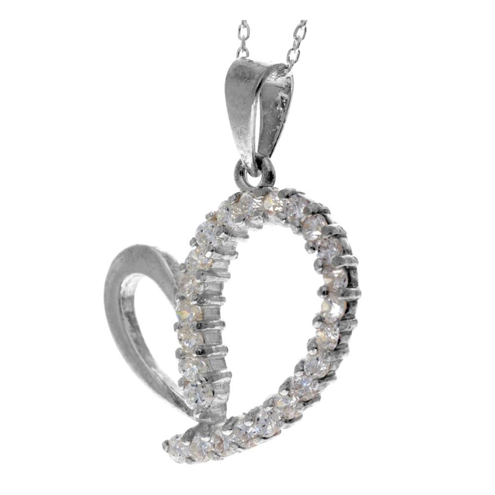 Sterling Silver Heart & Zirconia Pendant- CZP001