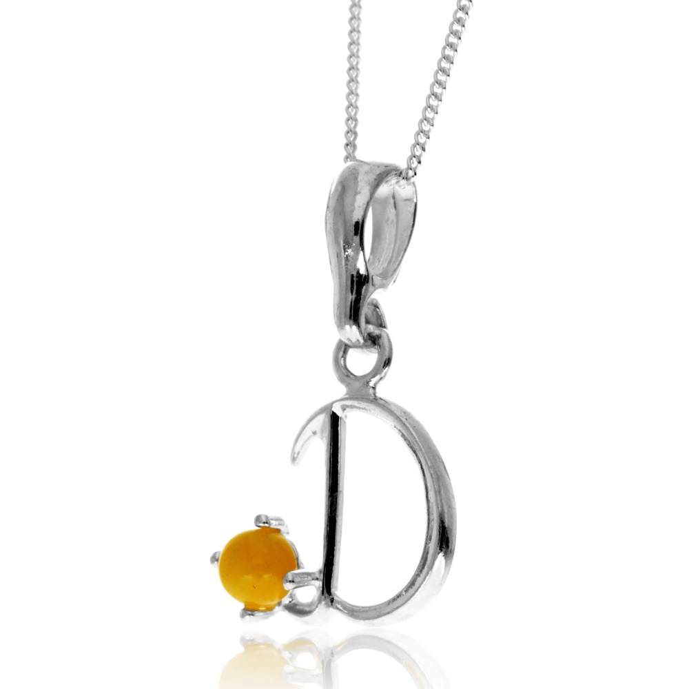 925 Sterling Silver & Genuine Baltic Amber Initials Alphabet Letters Pendant - AP
