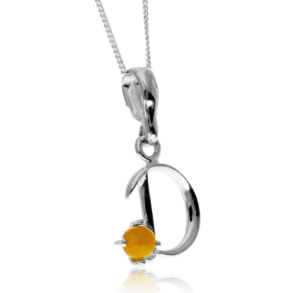 925 Sterling Silver & Genuine Baltic Amber Initials Alphabet Letters Pendant - AP