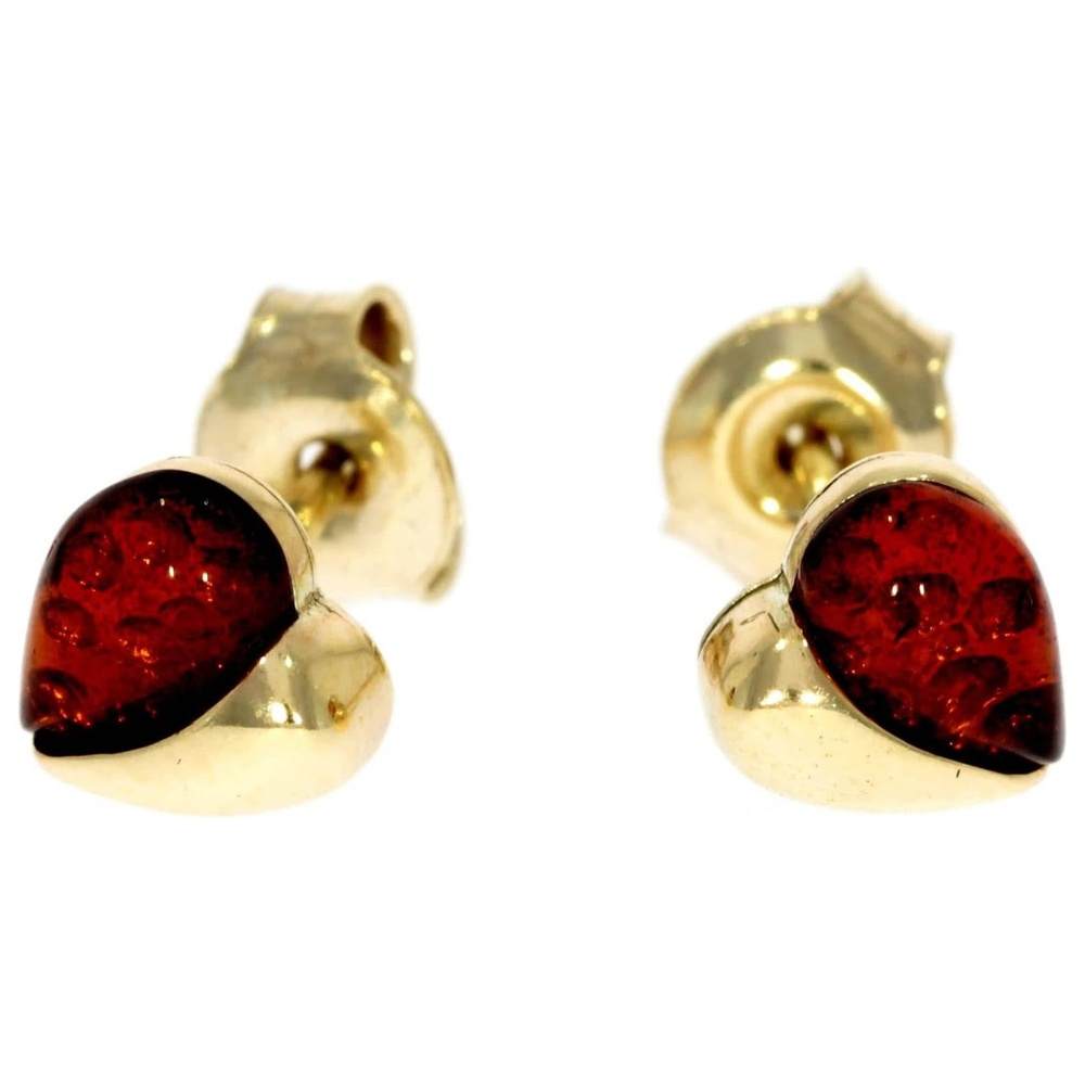 Genuine Baltic Amber and 9ct Gold Studs Heart Earrings - GE003