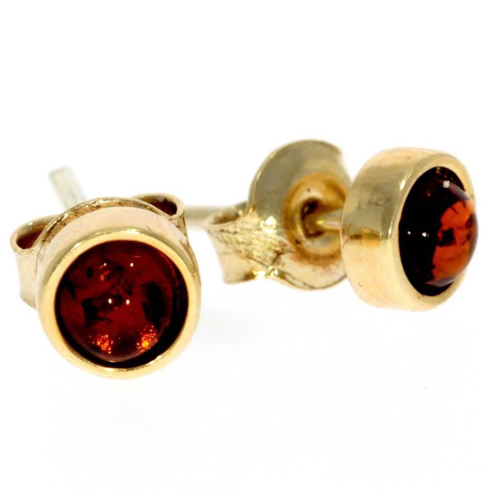 Genuine Baltic Amber and 9ct Gold Studs Classic Round Small Earrings - GE004