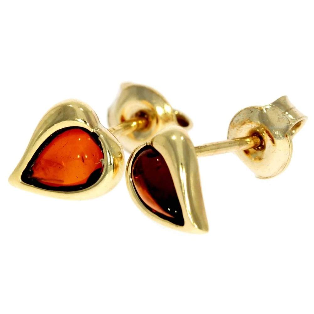 Genuine Baltic Amber and 9ct Gold Studs Heart Earrings - GE005