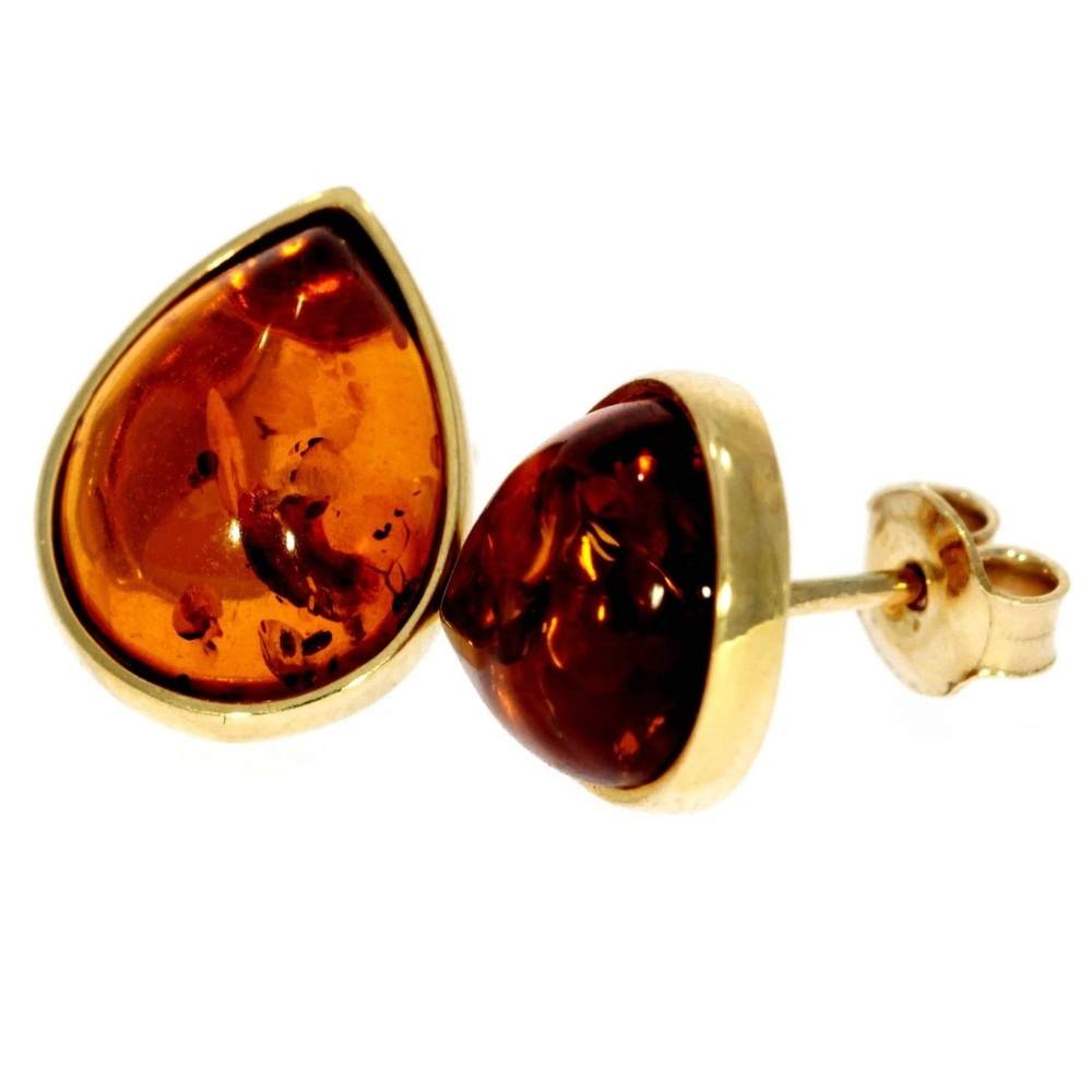 Genuine Baltic Amber and 9ct Gold Studs Classic Teardrop Earrings - GE006