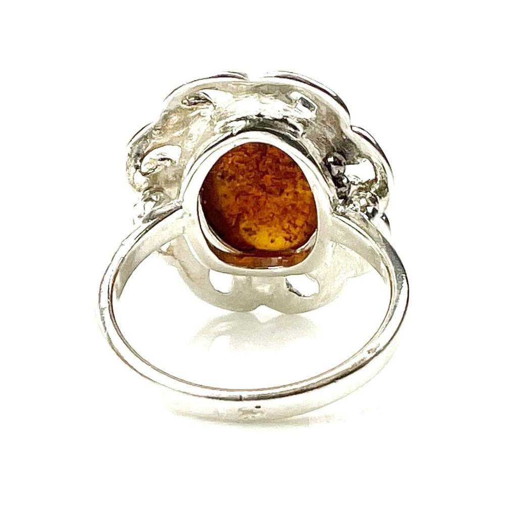 925 Sterling Silver & Genuine Baltic Amber Classic Designer Ring - K400