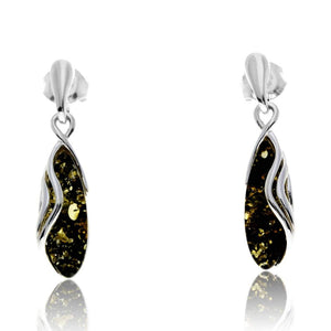 925 Sterling Silver & Genuine Baltic Amber Modern Studs Dangling Earrings - GL1020
