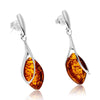 925 Sterling Silver & Genuine Baltic Amber Drop Modern Earrings - GL1026