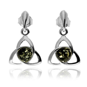 925 Sterling Silver & Genuine Baltic Amber Celtic Drop Earrings - GL1027