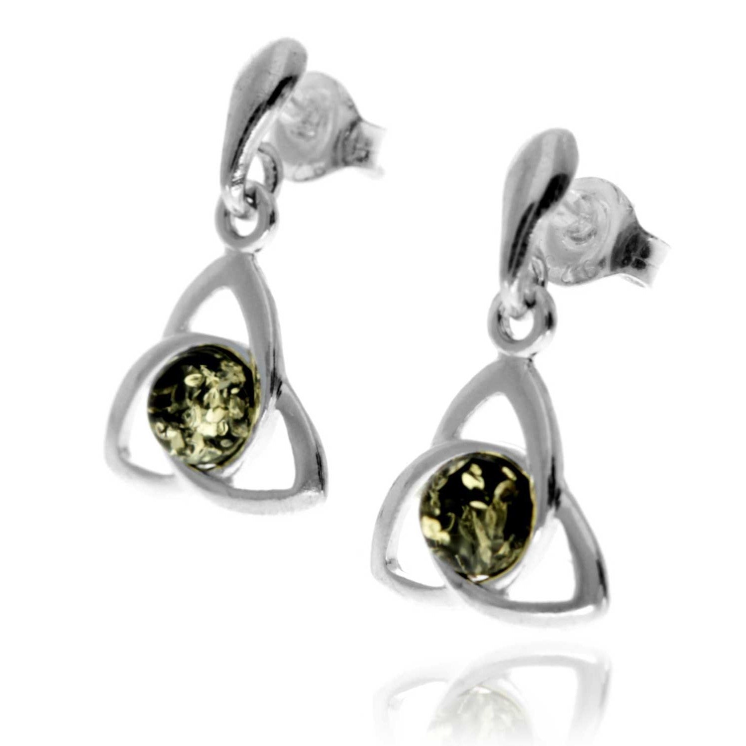 925 Sterling Silver & Genuine Baltic Amber Celtic Drop Earrings - GL1027