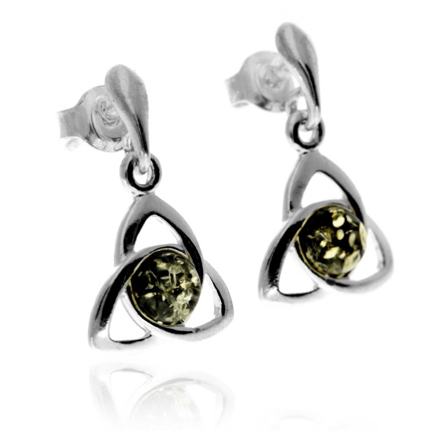 925 Sterling Silver & Genuine Baltic Amber Celtic Drop Earrings - GL1027