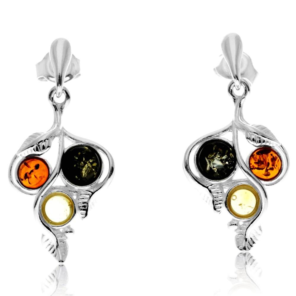 925 Sterling Silver & Genuine Baltic Amber Classic Drop Earrings - GL1030