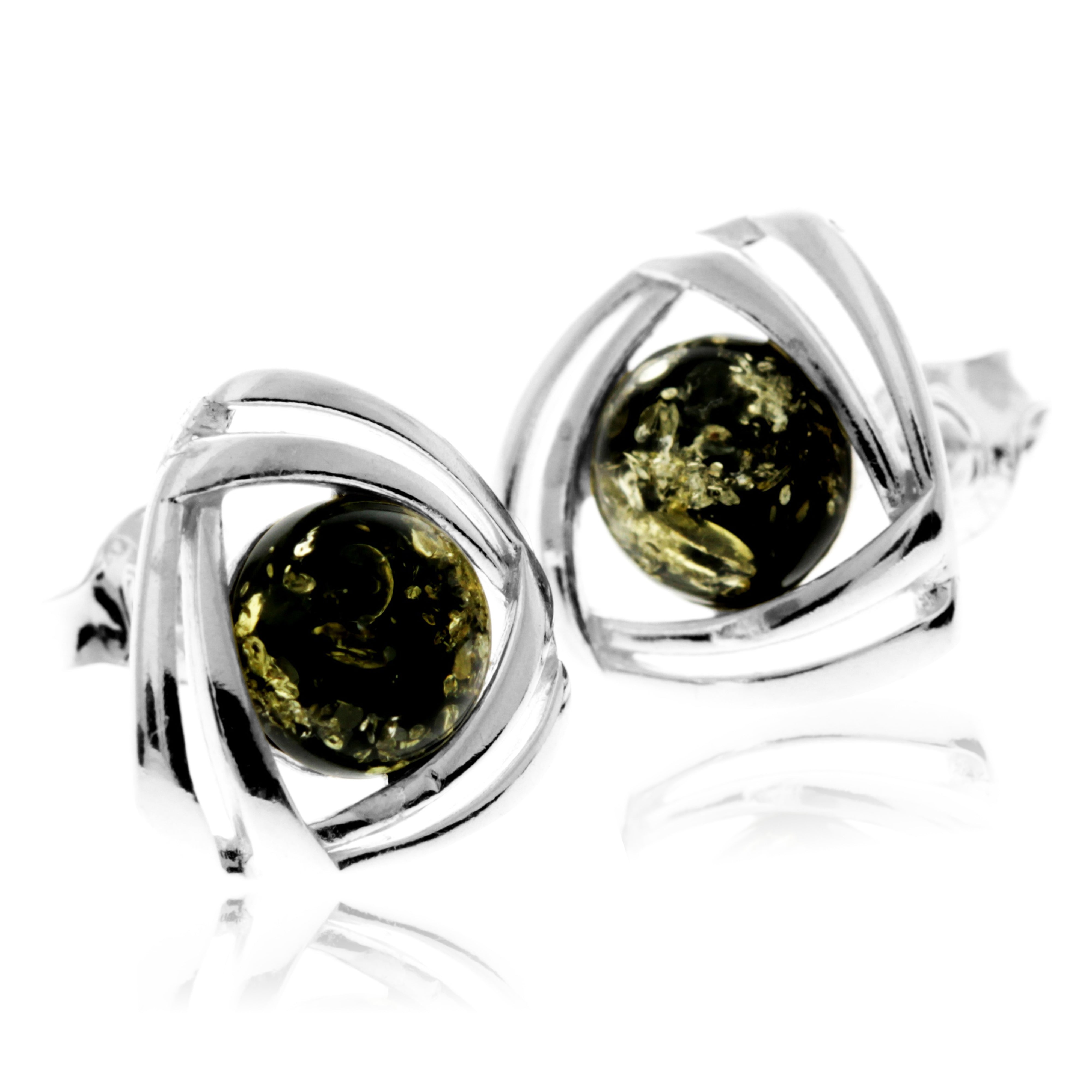 925 Sterling Silver & Baltic Amber Modern Celtic Studs Earrings - GL1032