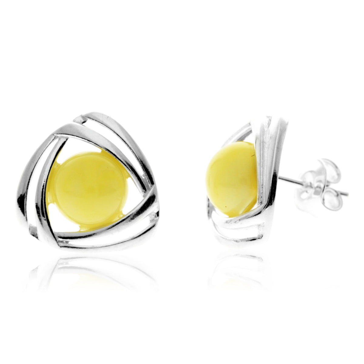 925 Sterling Silver & Baltic Amber Modern Celtic Studs Earrings - GL1032