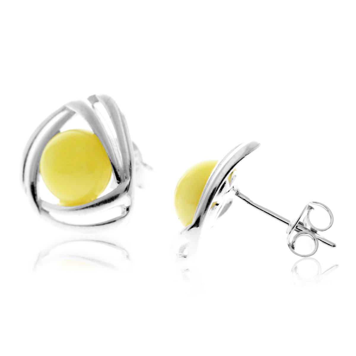 925 Sterling Silver & Baltic Amber Modern Celtic Studs Earrings - GL1032