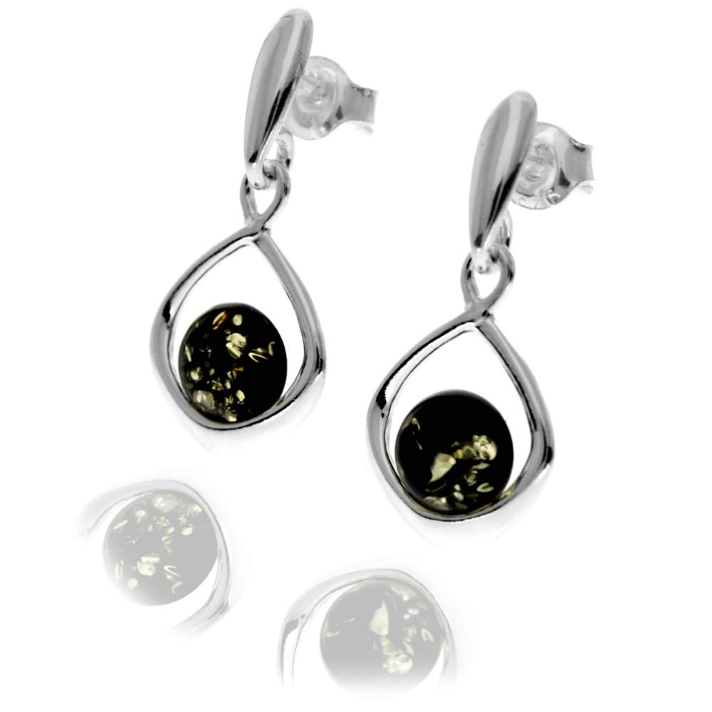 925 Sterling Silver & Genuine Baltic Amber Modern Drop Earrings - GL1045
