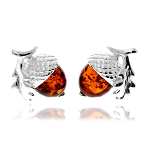 925 Sterling Silver & Baltic Amber Modern Acorn Studs Earrings - GL1047