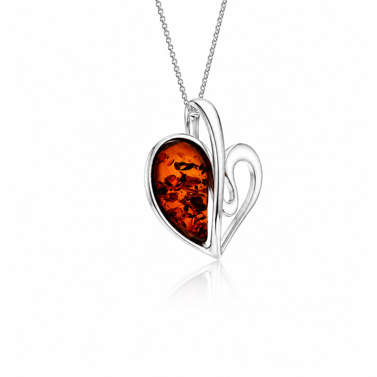 925 Sterling Silver & Baltic Amber Modern Heart Pendant - GL2015