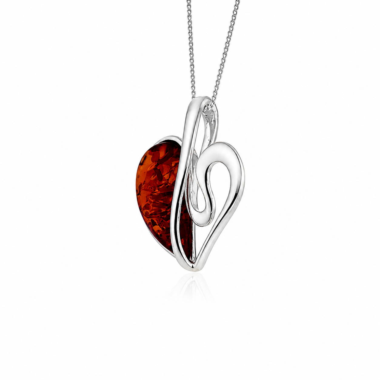 925 Sterling Silver & Baltic Amber Modern Heart Pendant - GL2015
