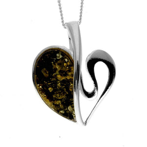 925 Sterling Silver & Baltic Amber Modern Heart Pendant - GL2015