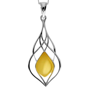 925 Steling Silver & Genuine Baltic Amber Modern Celtic Pendant - GL2030
