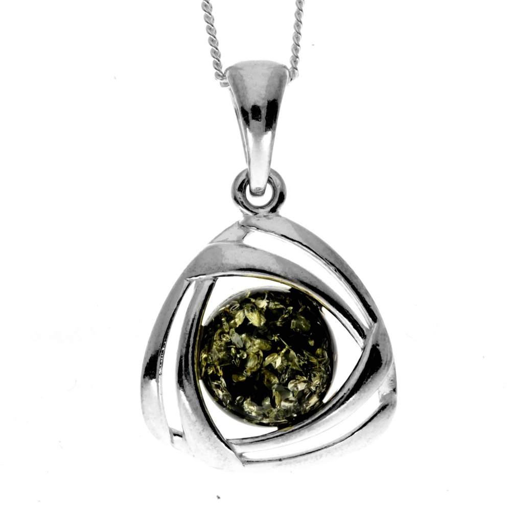 925 Sterling Silver & Genuine Baltic Amber Celtic Pendant - GL2038