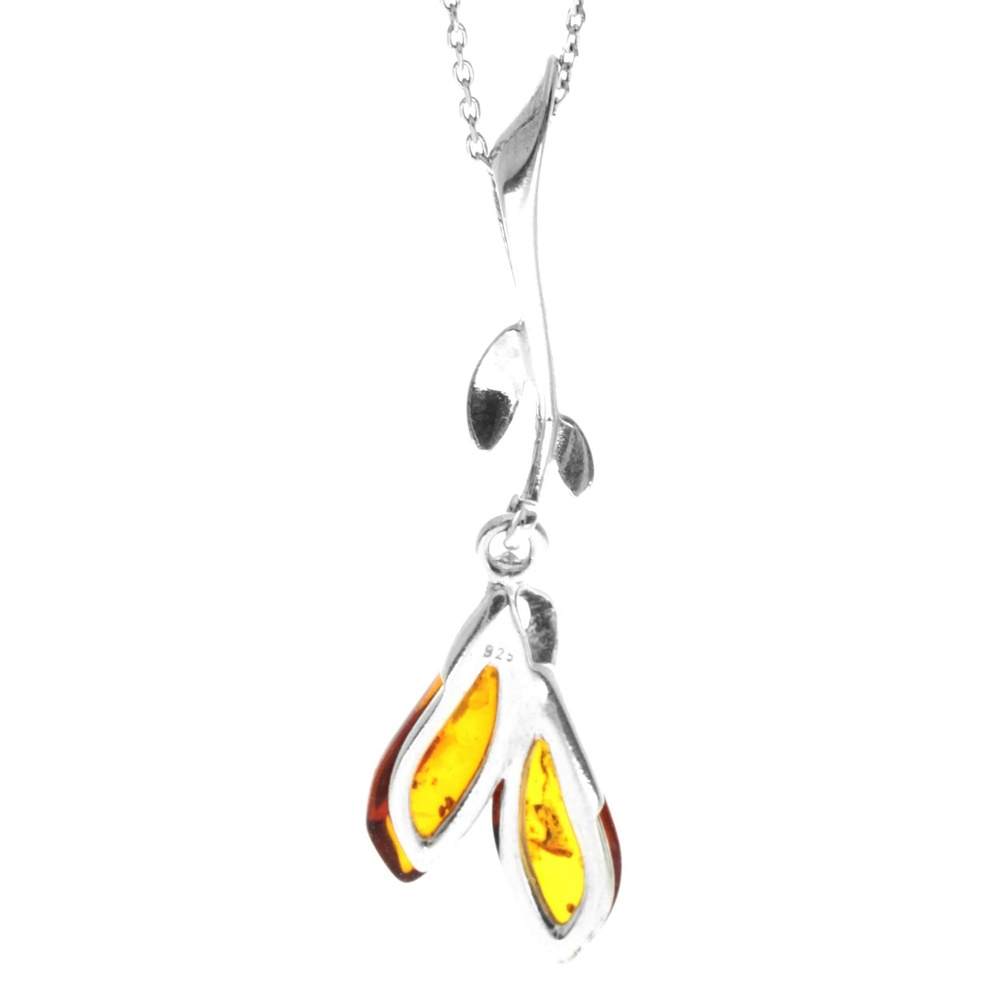 925 Sterling Silver & Genuine Baltic Amber Large Modern 2 Stones Pendant - GL207