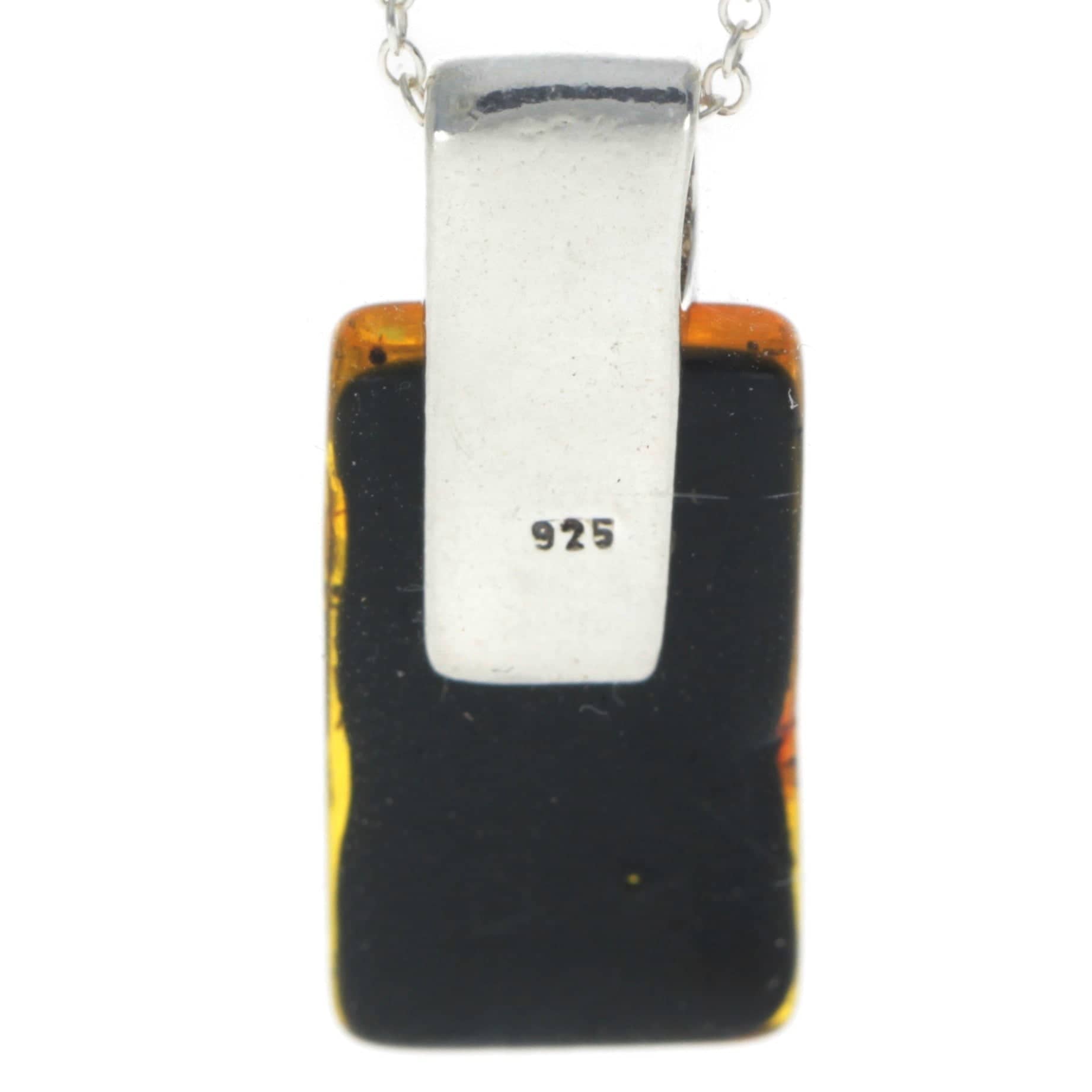 925 Sterling Silver & Genuine Baltic Amber Rectangular Modern Pendant - GL294