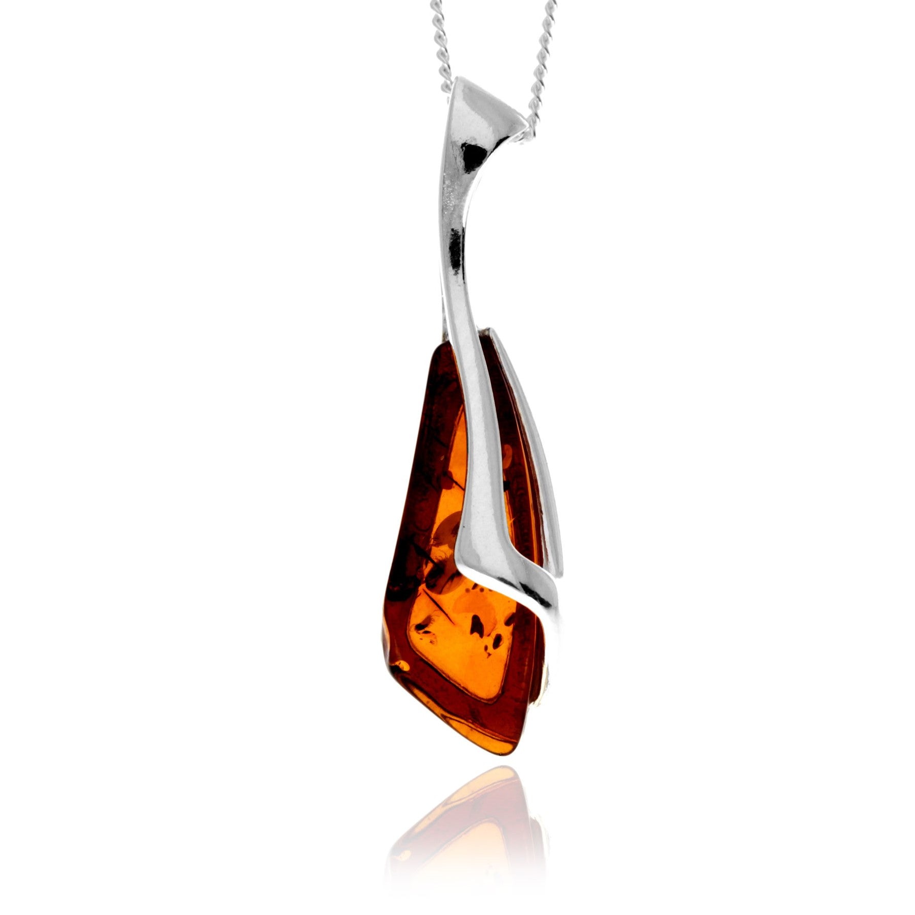 925 Sterling Silver & Genuine Baltic Amber Modern Pendant - GL344