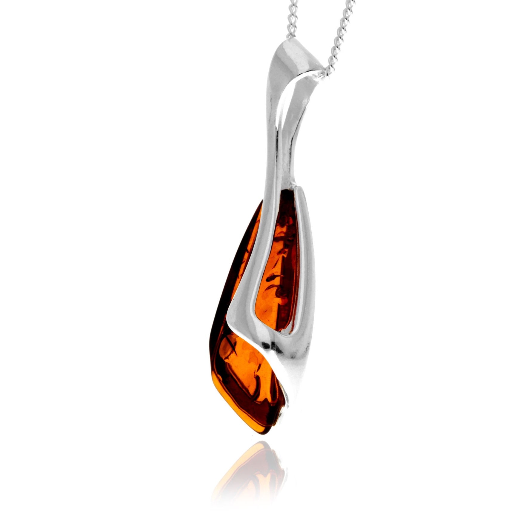 925 Sterling Silver & Genuine Baltic Amber Modern Pendant - GL344