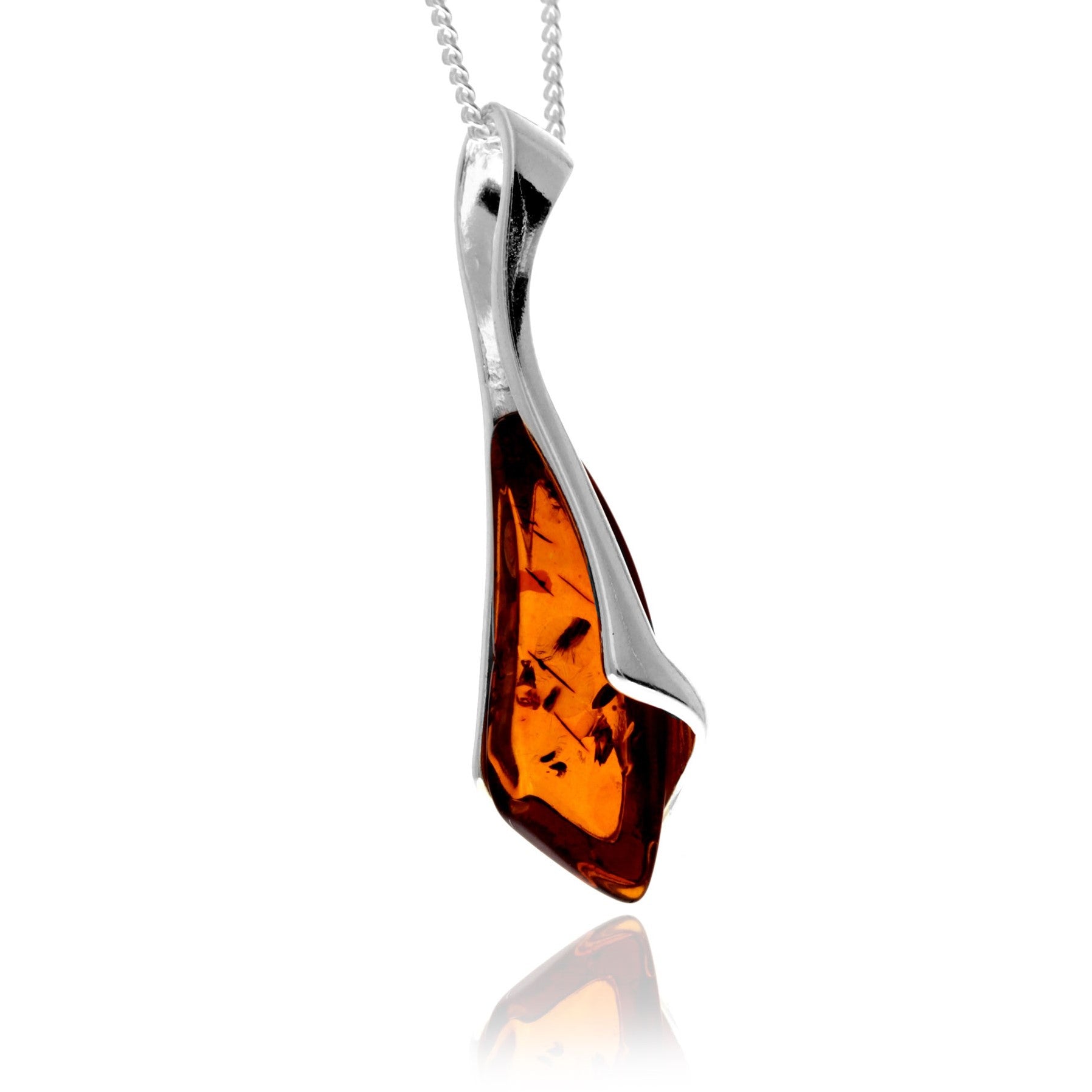 925 Sterling Silver & Genuine Baltic Amber Modern Pendant - GL344