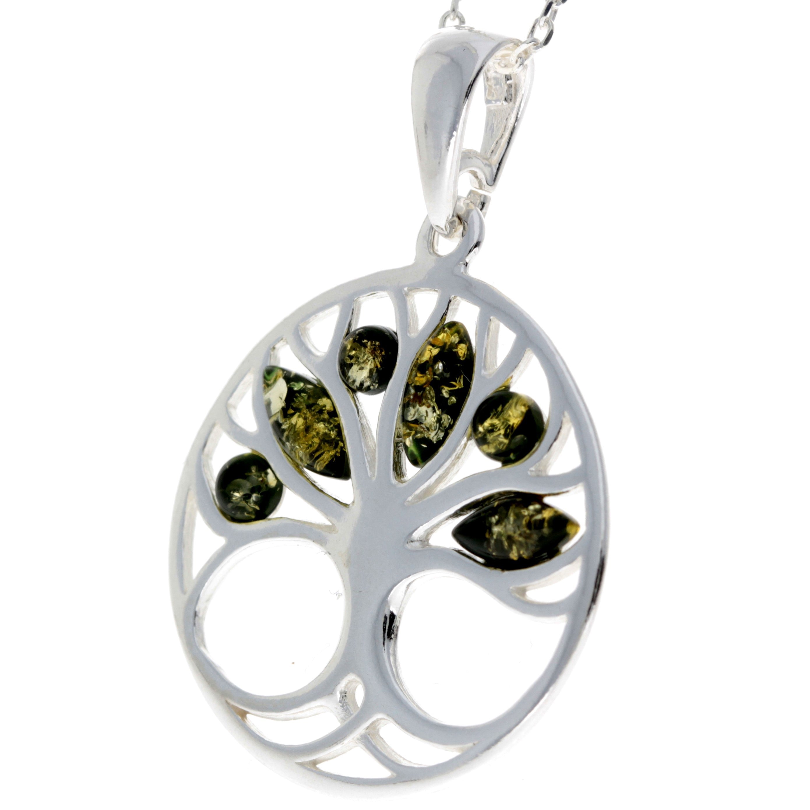 925 Sterling Silver Tree of Life with Genuine Baltic Amber Gemstones - GL363