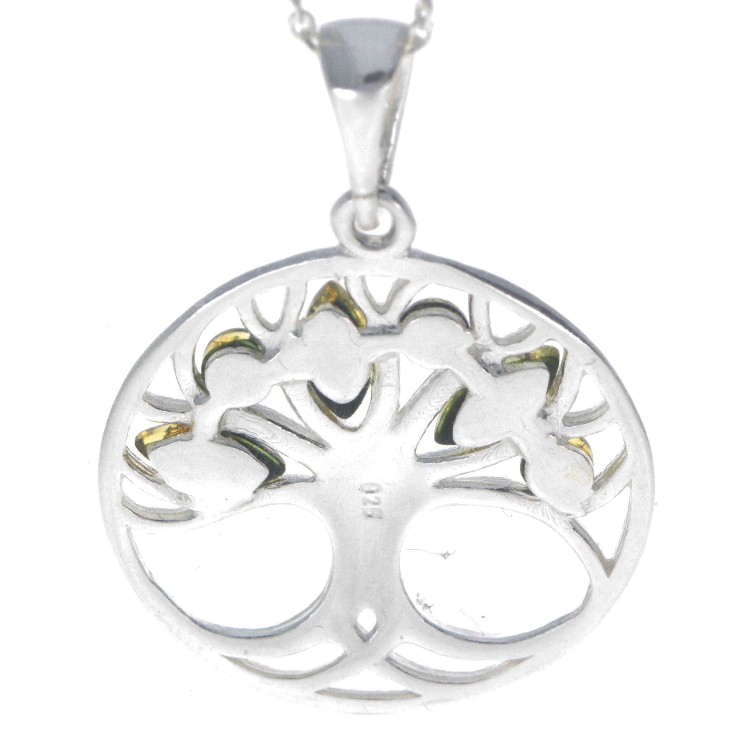 925 Sterling Silver Tree of Life with Genuine Baltic Amber Gemstones - GL363