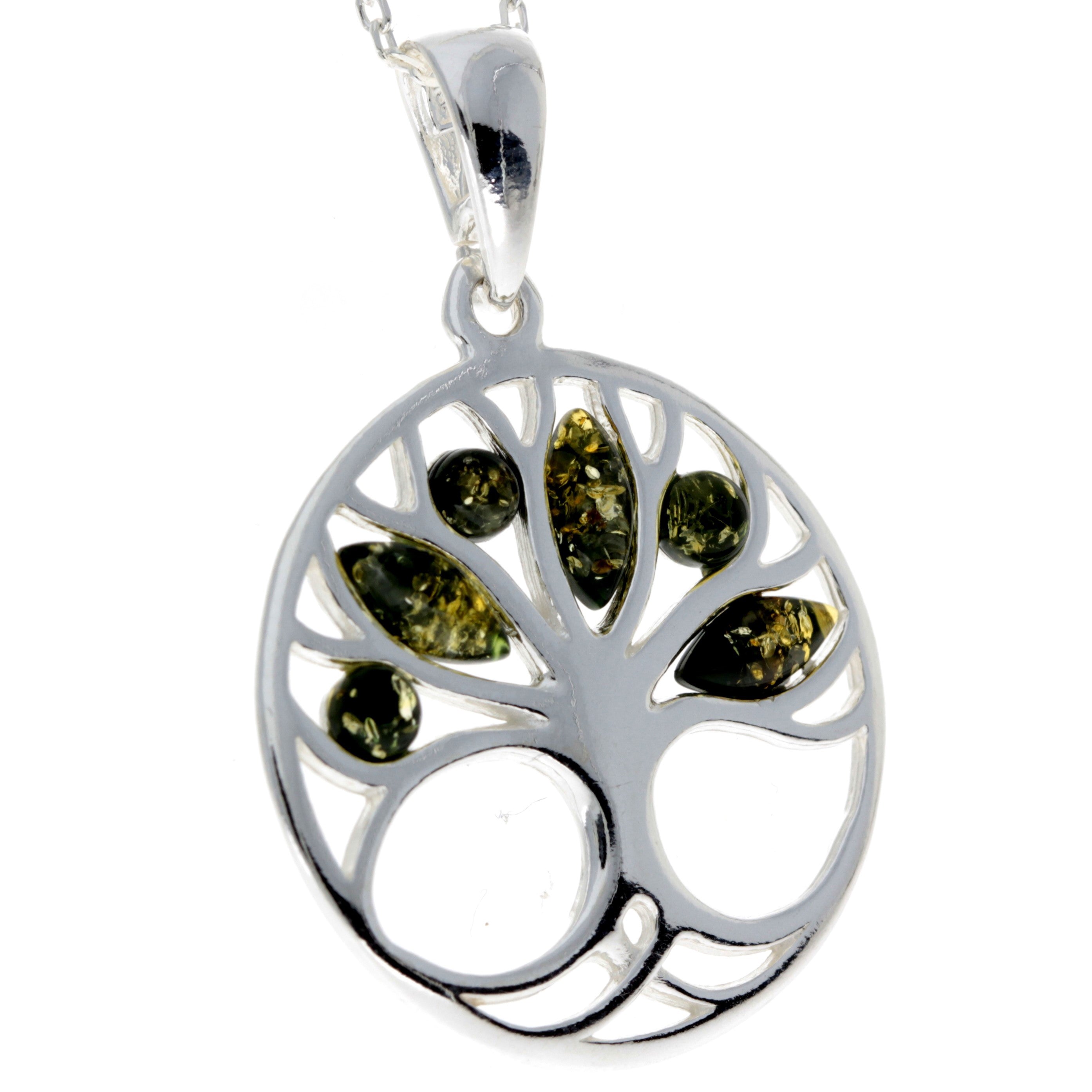 925 Sterling Silver Tree of Life with Genuine Baltic Amber Gemstones - GL363