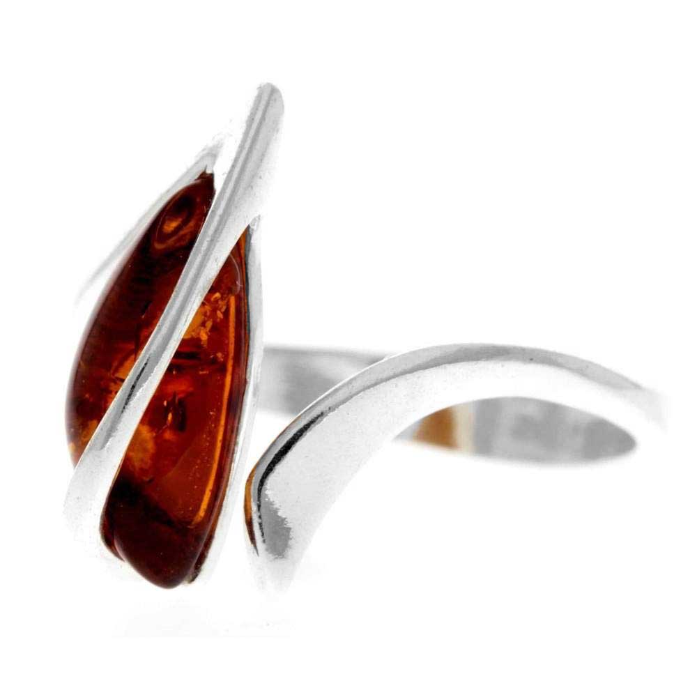 925 Sterling Silver & Genuine Baltic Amber Adjustable Modern Ring - GL402