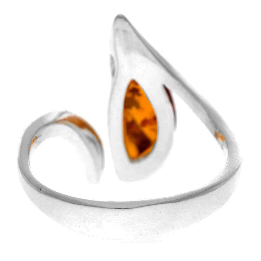 925 Sterling Silver & Genuine Baltic Amber Adjustable Modern Ring - GL402