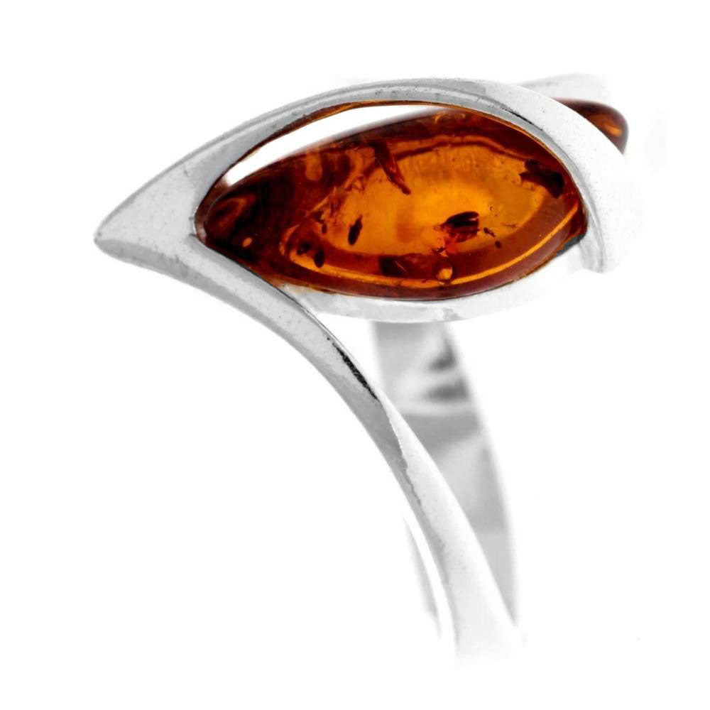 925 Sterling Silver & Genuine Baltic Amber Adjustable Modern Ring - GL402