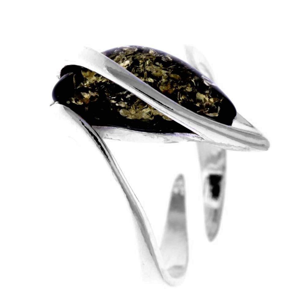 925 Sterling Silver & Genuine Baltic Amber Adjustable Modern Ring - GL402