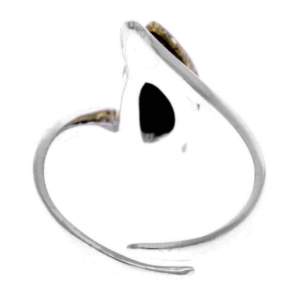 925 Sterling Silver & Genuine Baltic Amber Adjustable Modern Ring - GL402