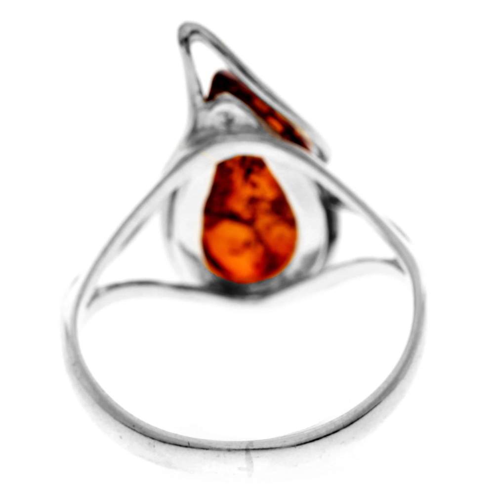 925 Sterling Silver & Genuine Baltic Amber Modern Designer Ring - GL417