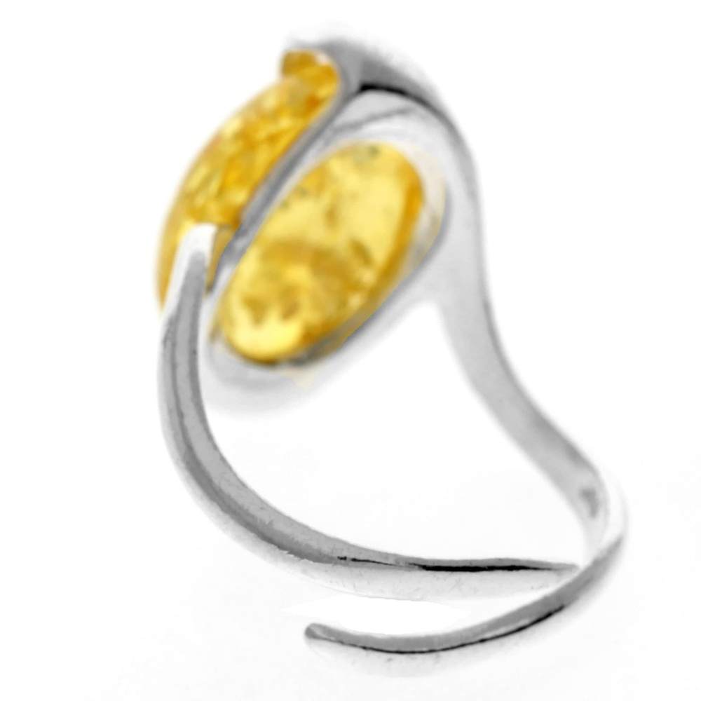 925 Sterling Silver & Baltic Amber Modern Adjustable Ring - GL477