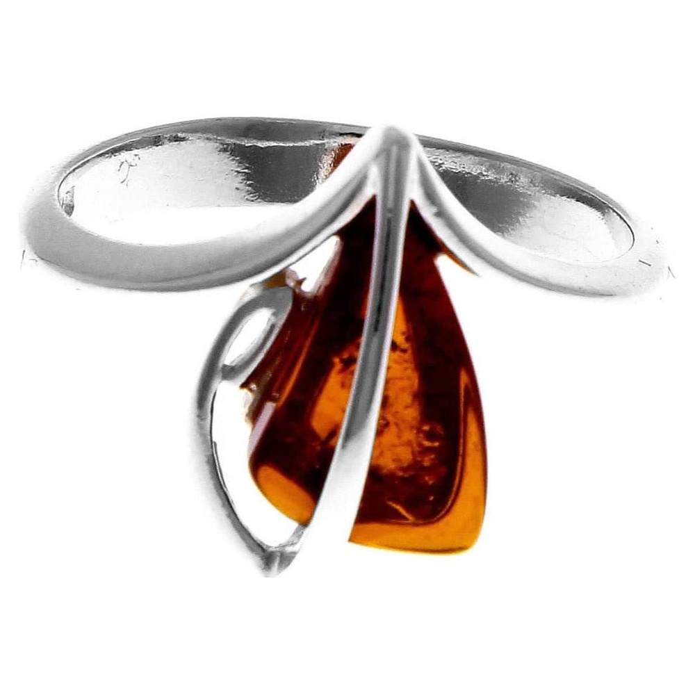 925 Sterling Silver & Genuine Baltic Amber Modern Designer Ring - GL484