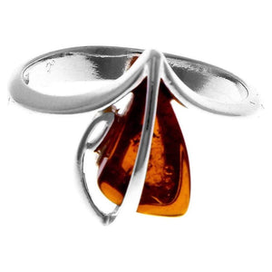 925 Sterling Silver & Genuine Baltic Amber Modern Designer Ring - GL484