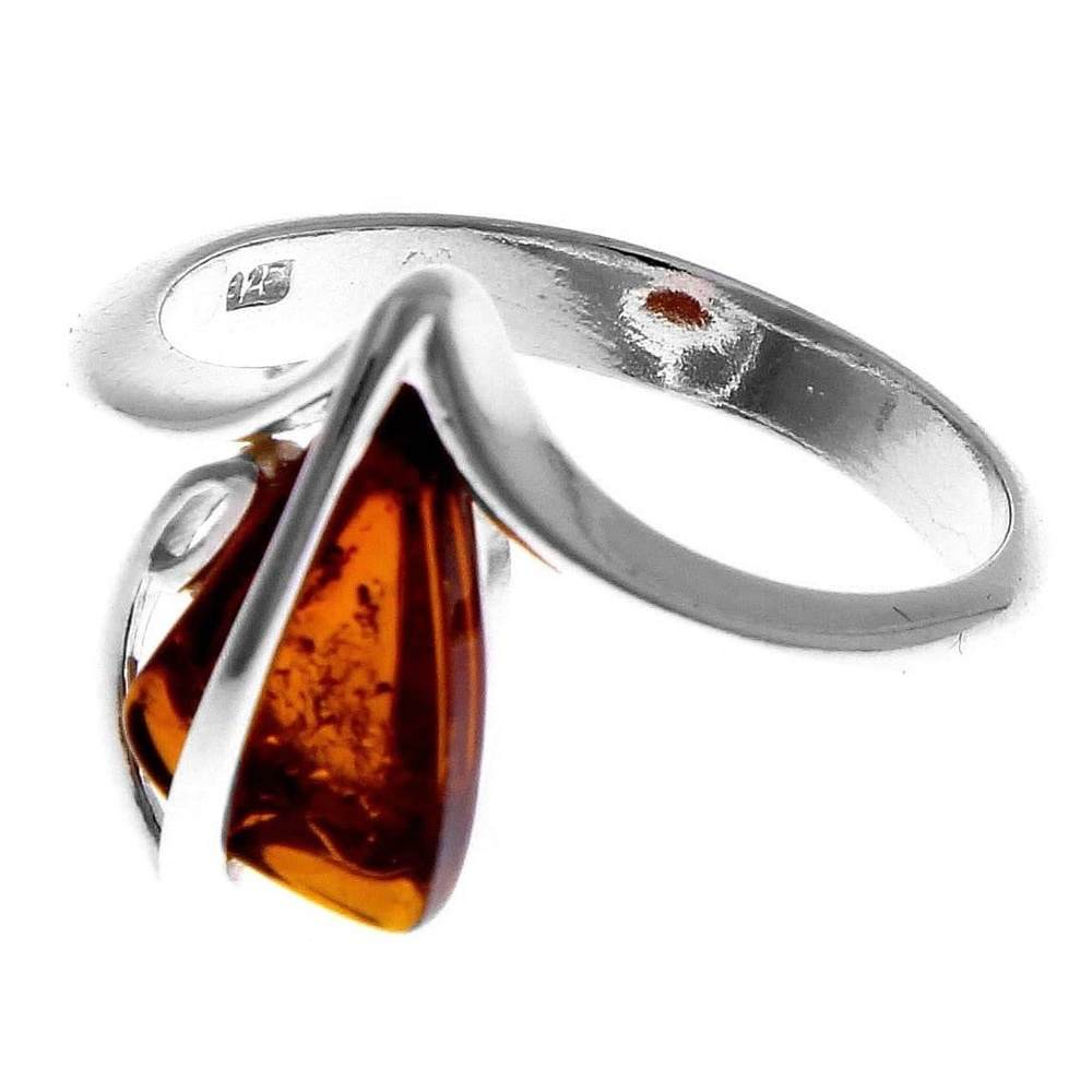 925 Sterling Silver & Genuine Baltic Amber Modern Designer Ring - GL484