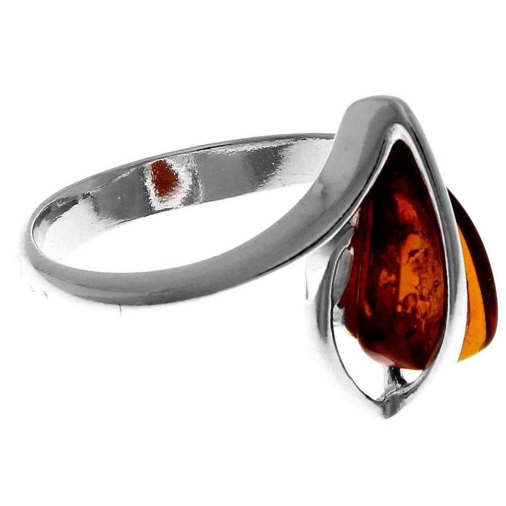925 Sterling Silver & Genuine Baltic Amber Modern Designer Ring - GL484