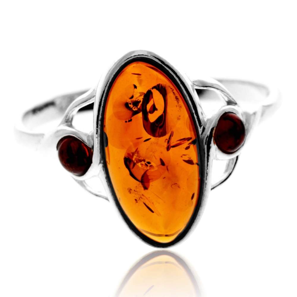 925 Sterling Silver & Genuine Baltic Amber Classic Ring - GL490