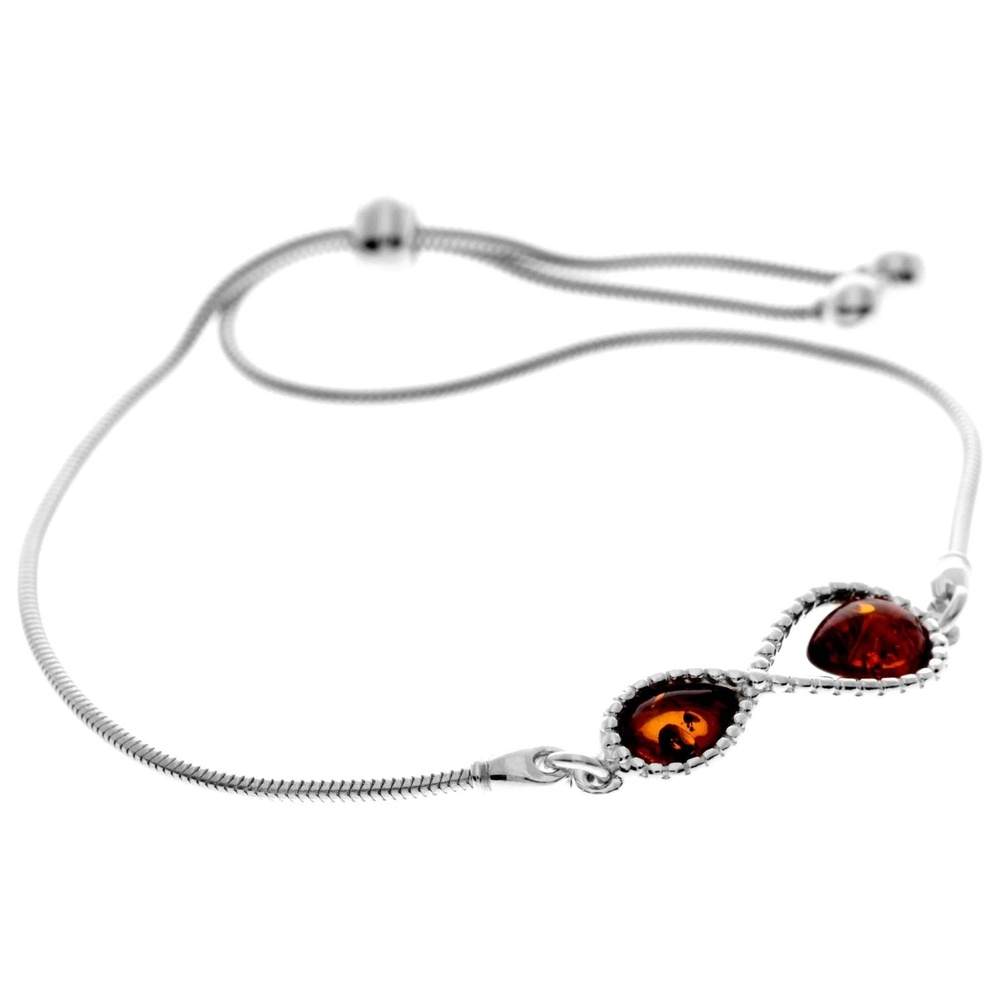 925 Sterling Silver & Genuine Baltic Amber Modern Infinity Adjustable Bracelet - GL542